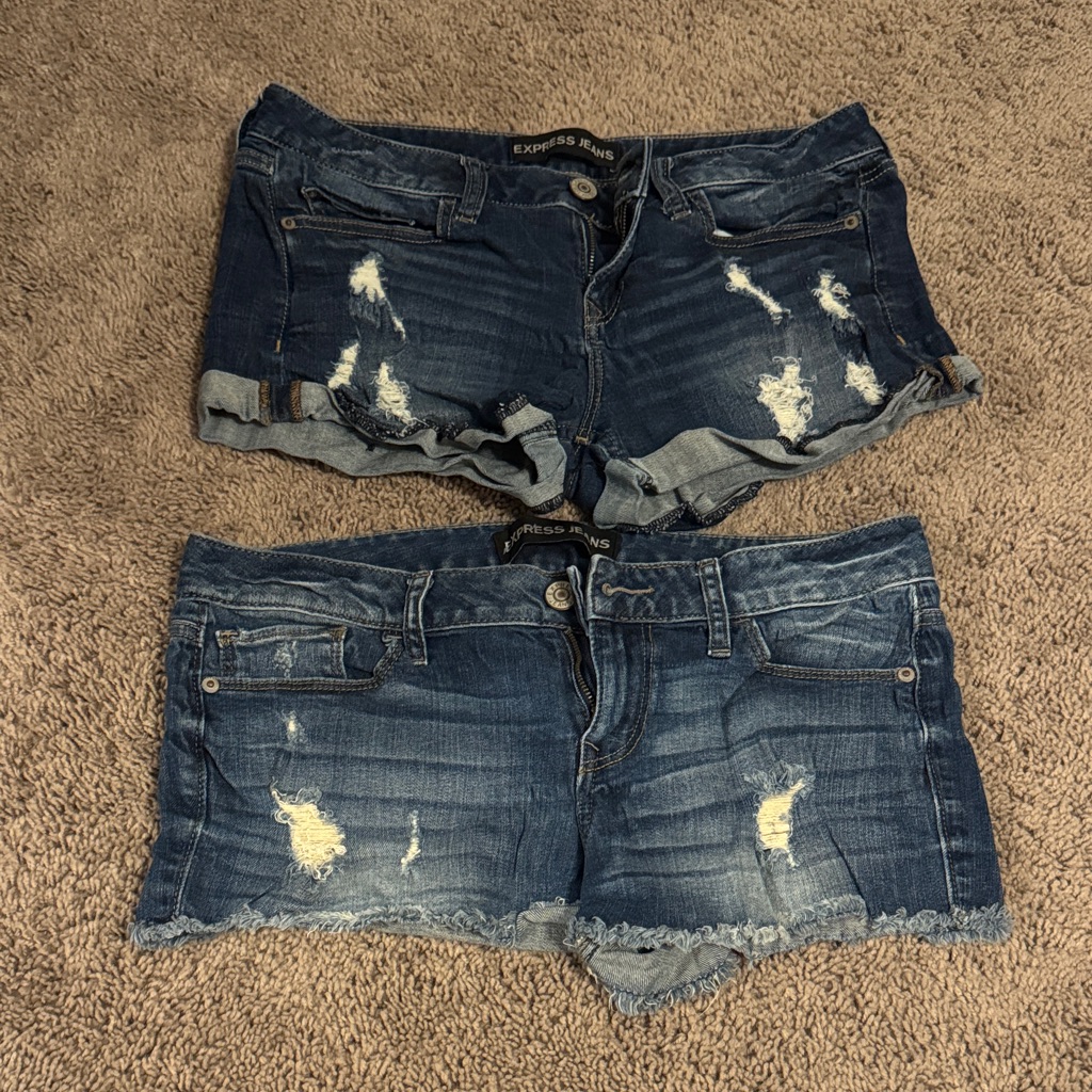 Express Distressed Jean Shorts - Dark Blue